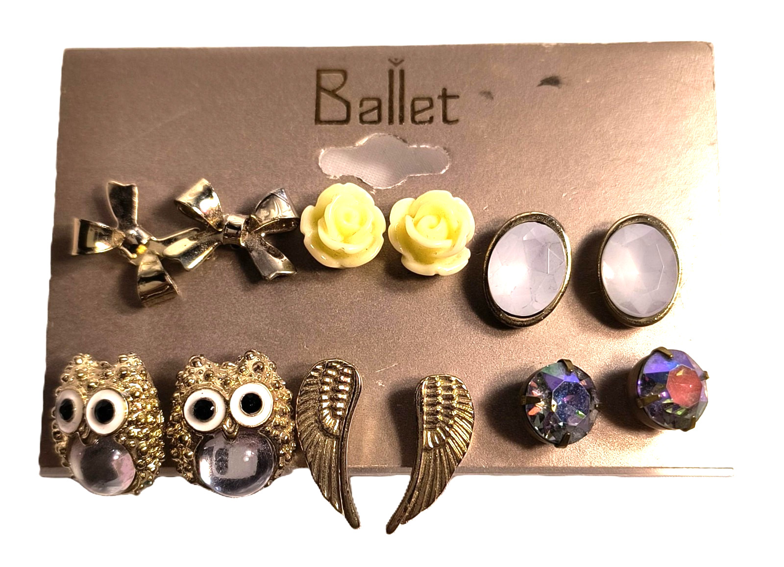 NWT Ballet 6 Pair Stud Earring Collection Assorted Colors &Shapes Acrylic/Metal