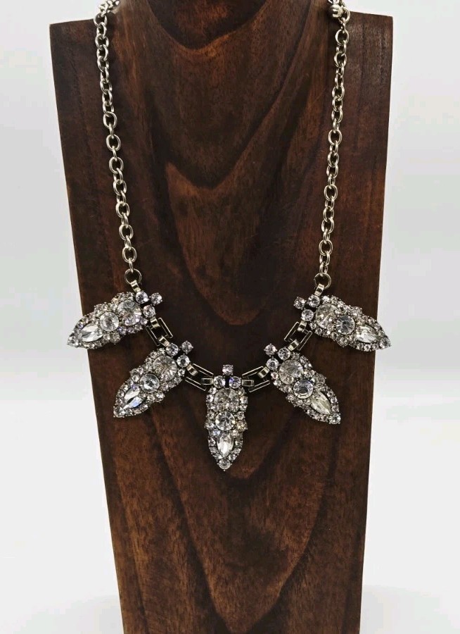 Geometric Crystal Cluster Necklace Gold tone Chunky Statement Couture 21 in