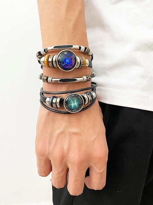 2 pcs zodiac Signs Spirit Bracelet Multilayer Adjustable 12 Constellation Black