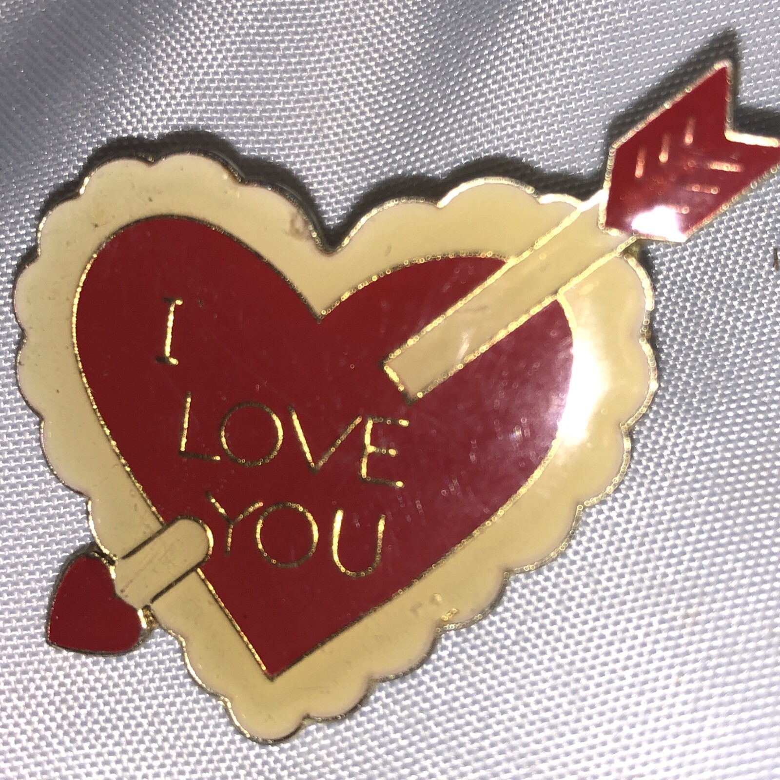 Vintage I Love You Pin Enamel Retro Lapel Valentine Arrow Red Heart Shaped