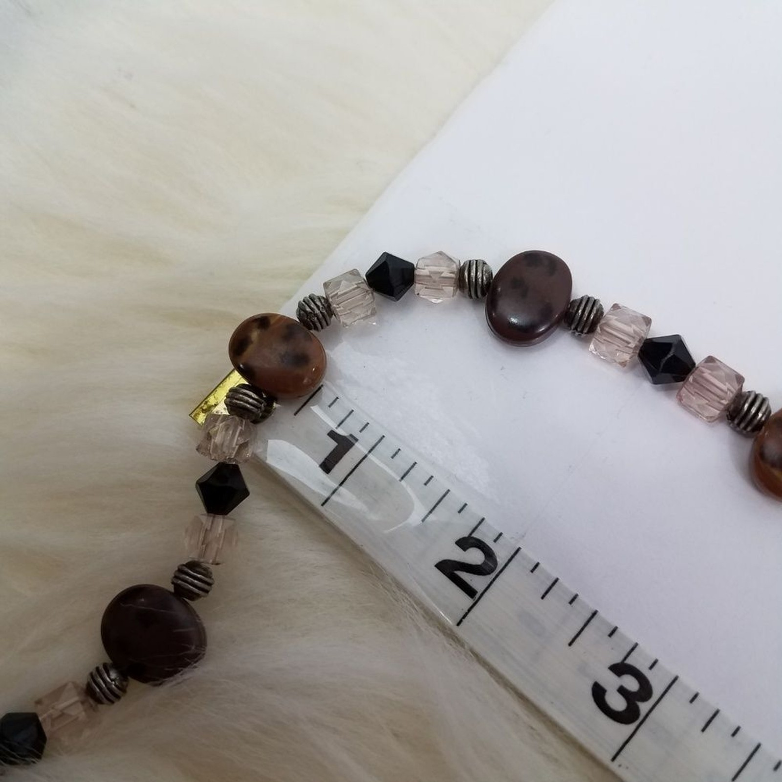 Brown Faceted Beaded Bracelet Pink Silver Tone Dot Animal Print Black 8