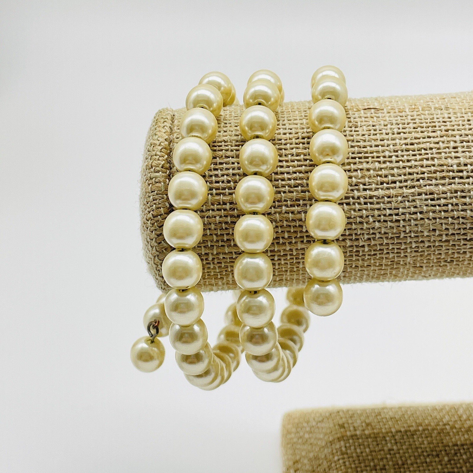 Faux Pearl Memory Wire Bracelet Multi Wrap Beaded Bridal Debutante