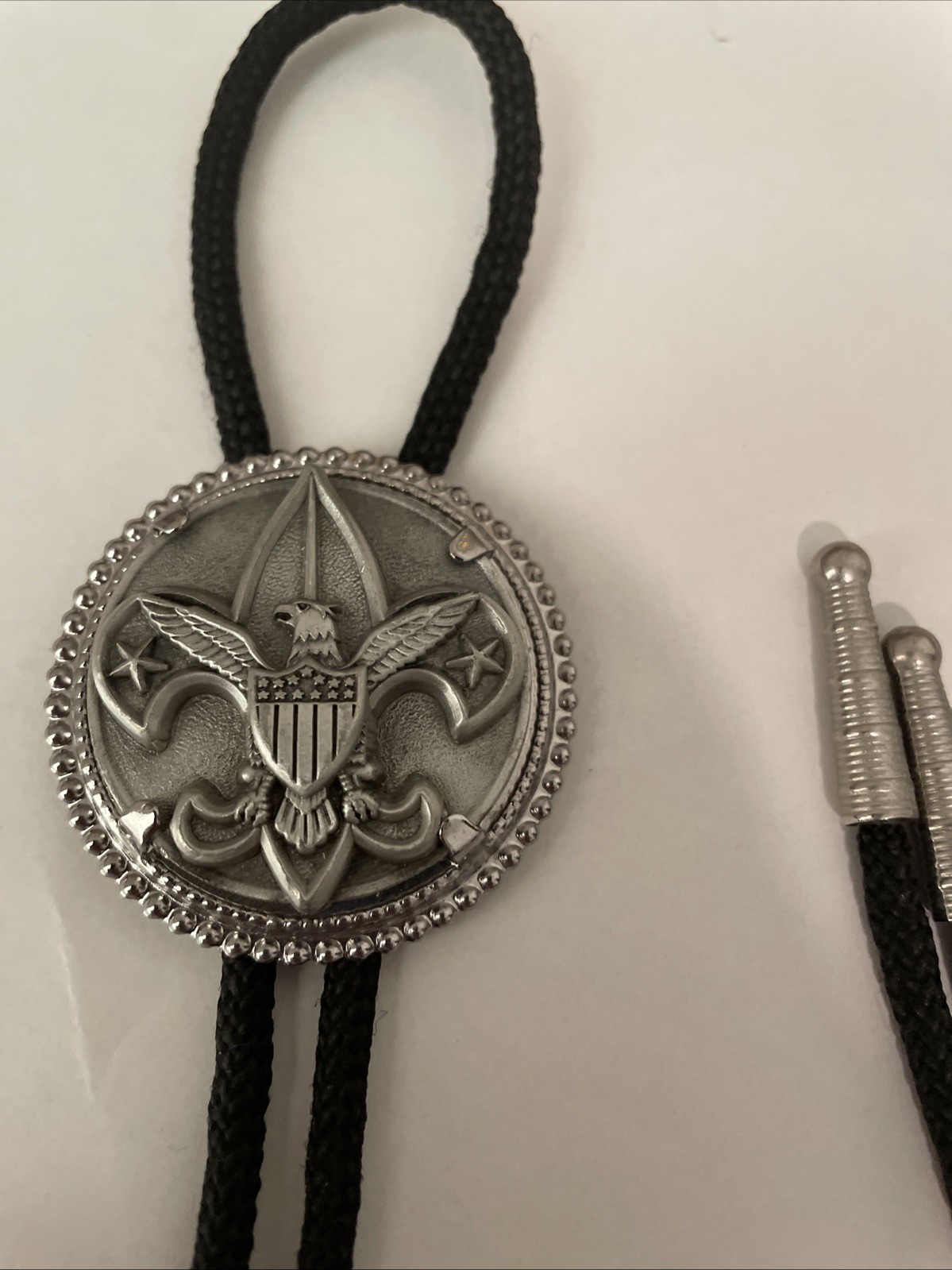 Vintage Fleur De Lis Eagle Crest Bolo Tie Pendant Necklace