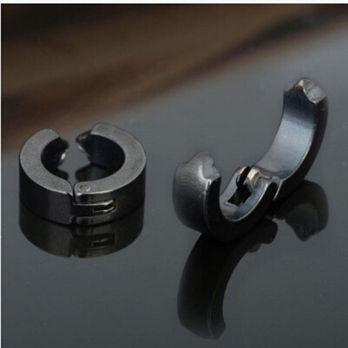 US Non-Piercing Clip On Fake Men Boy Ear Stud Cuff Hoop Earrings Stainless Steel