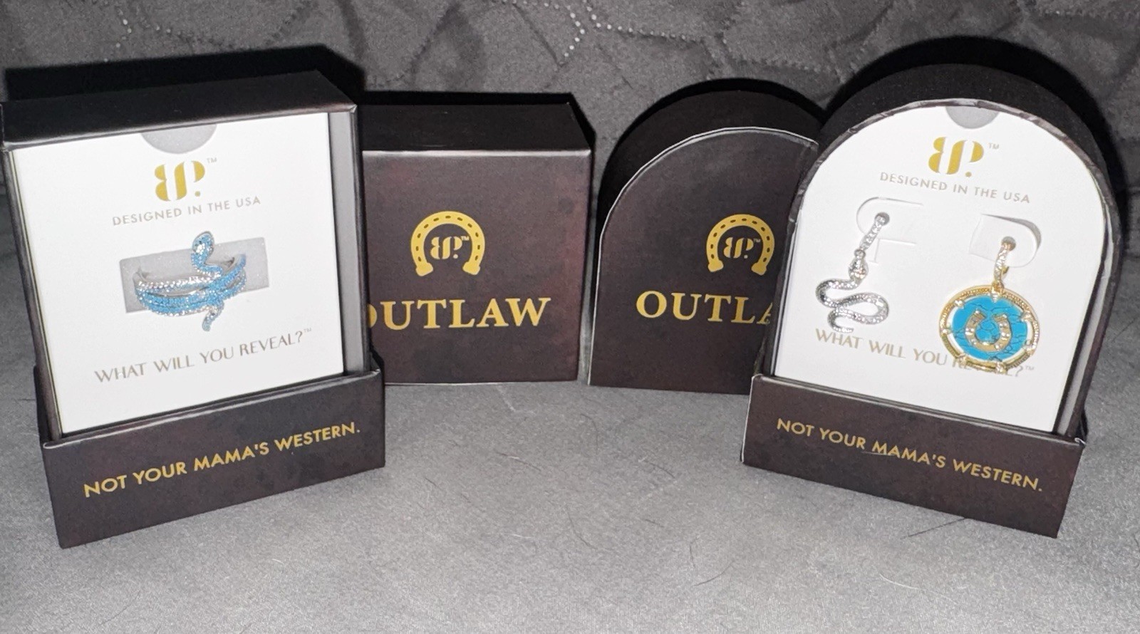Bomb Party -Outlaw Western Collection Lot – Snake Ring & Charm – Turquoise & CZ