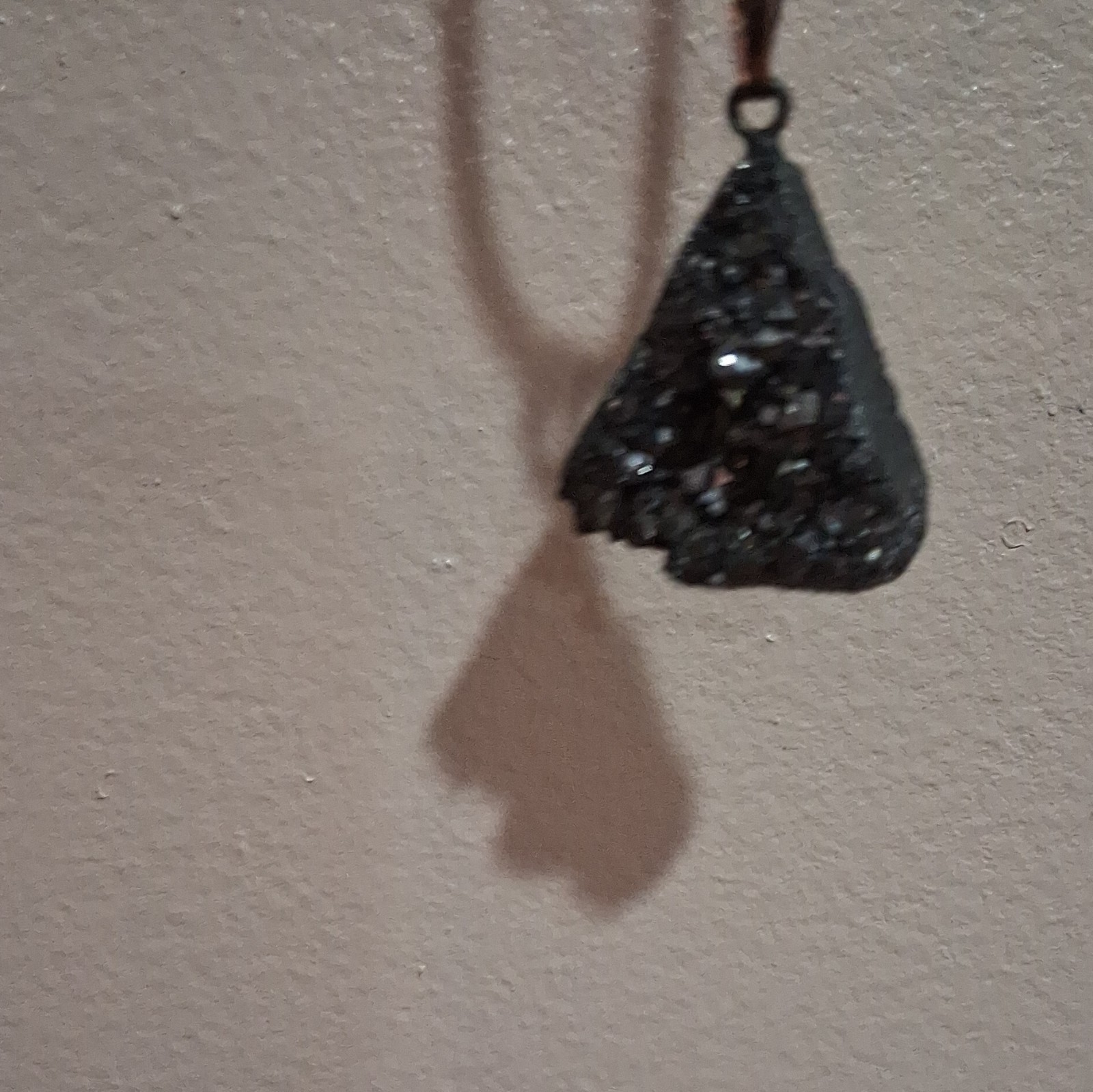 Black Stone Triangle Charm Pendant Necklace on Black Cord Chain