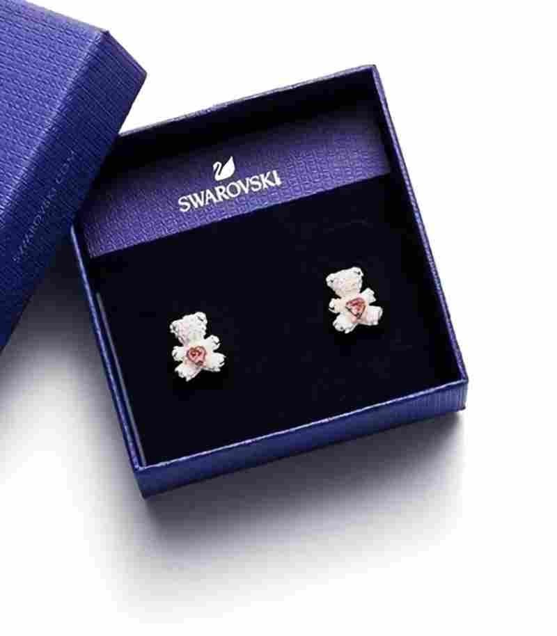 Swarovski Heart-Beating Bear Earrings