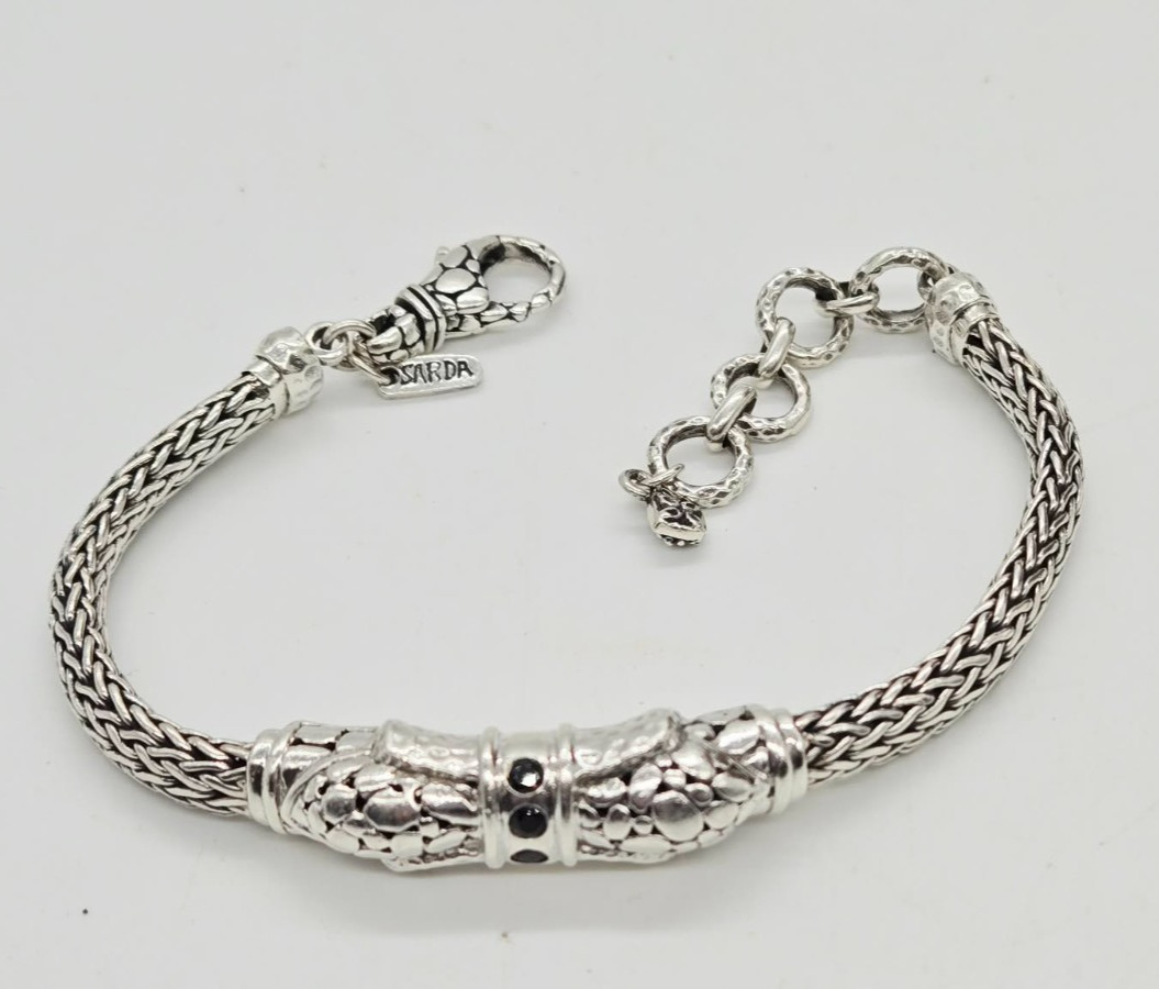 Sarda Wheat Bracelet Sterling Silver 925 Black Onyx Chunky Couture 8.5 in #JK