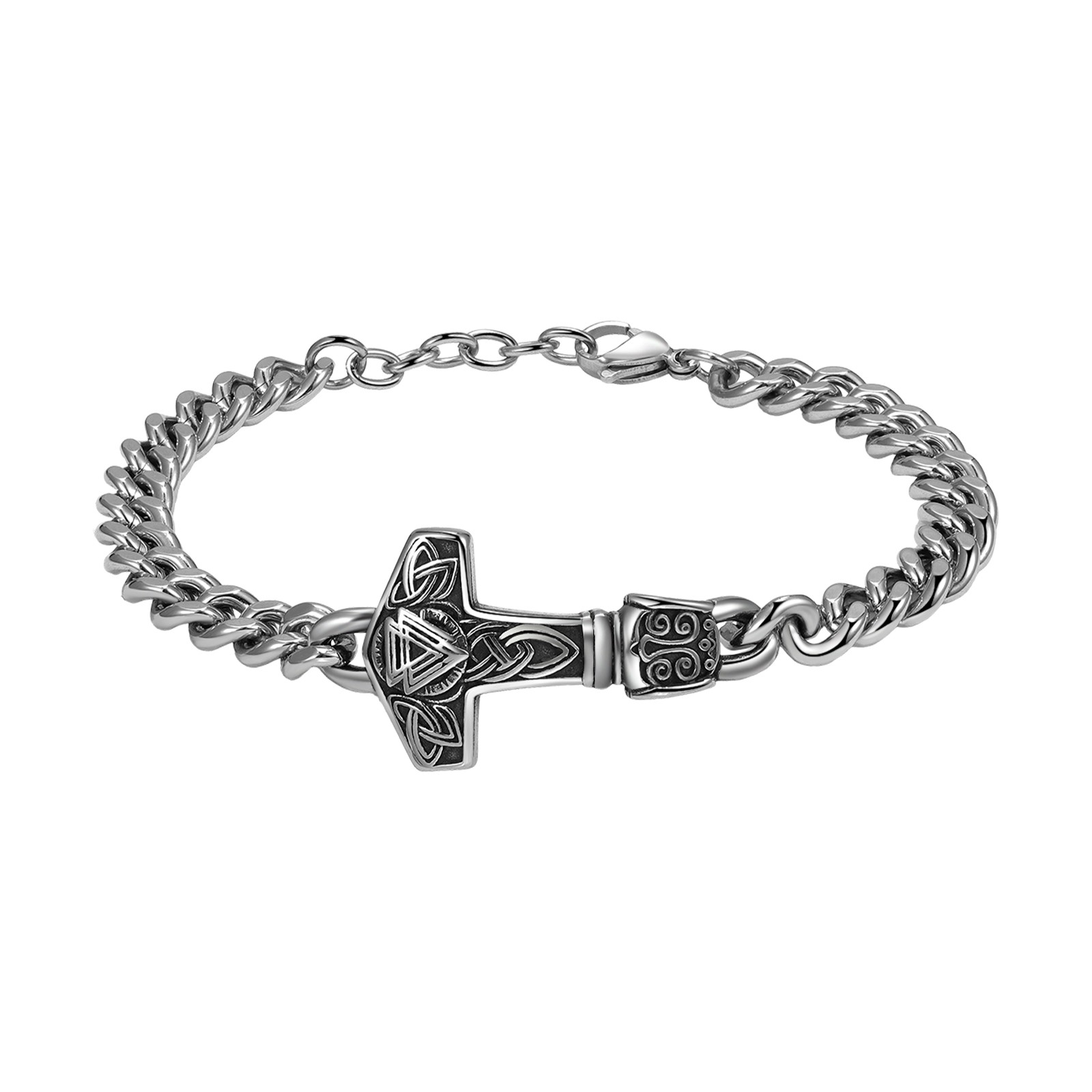 Men’s Viking Mythology Thor’s Hammer Cuban Link Bracelet Stainless Steel Chain
