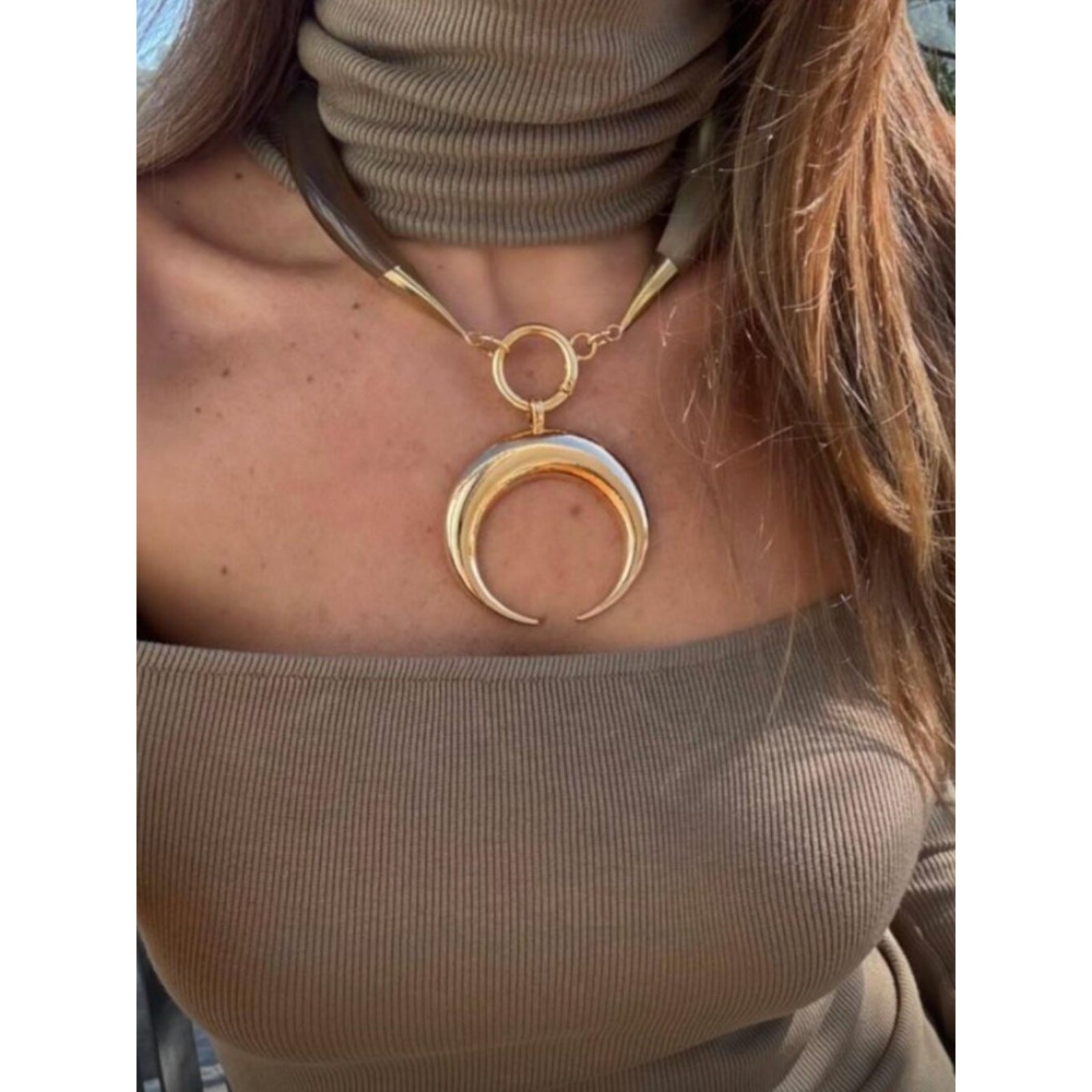 Gold Crescent Moon Statement Necklace