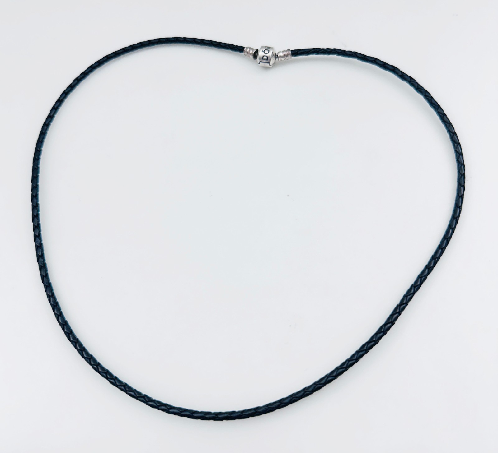 PANDORA 925 Sterling Silver Braided Leather Charm Necklace Black, 22″ (56cm)