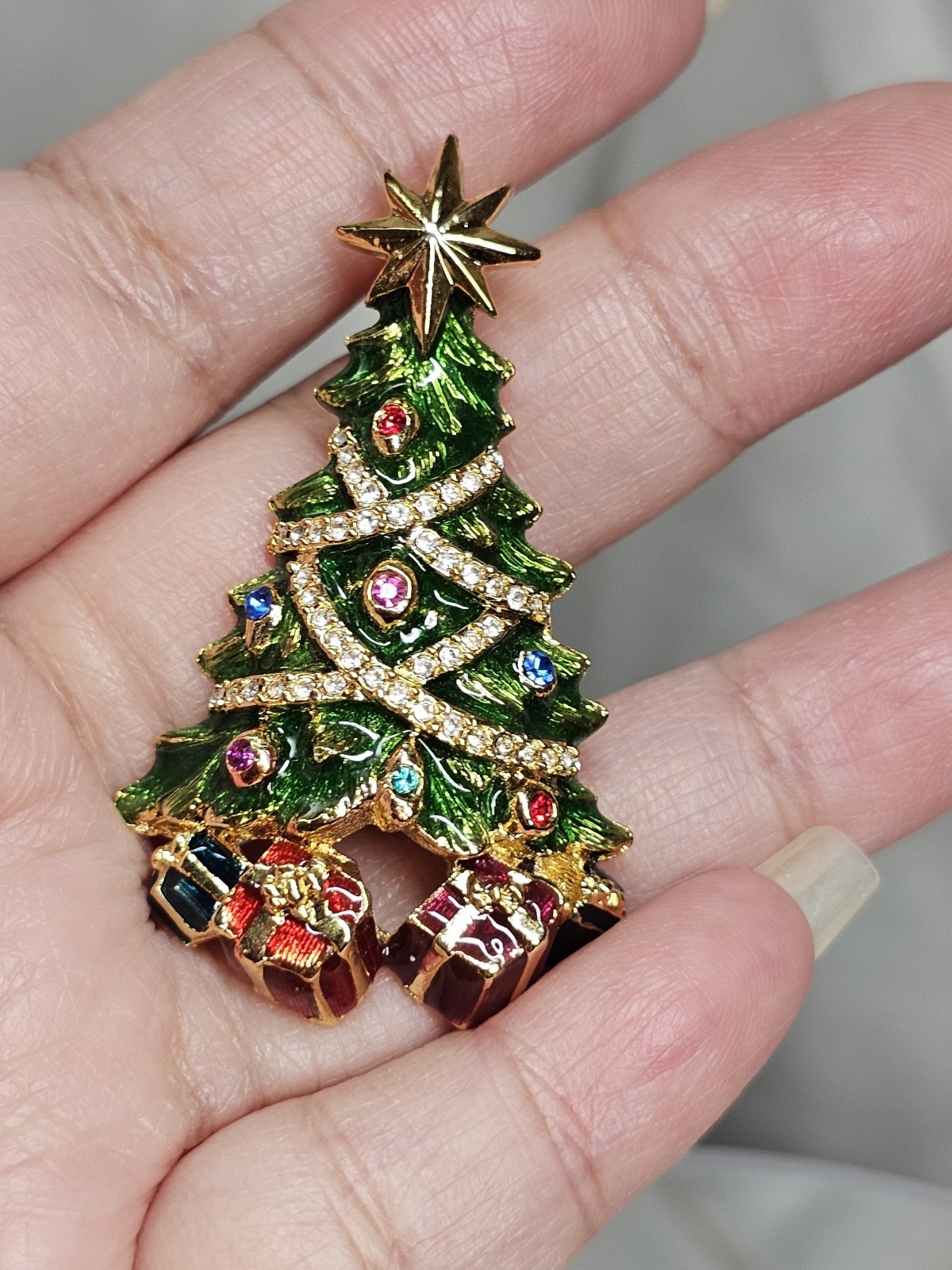 Christopher Radko Christmas Tree Brooch Pendant Present Star Enamel Collectors