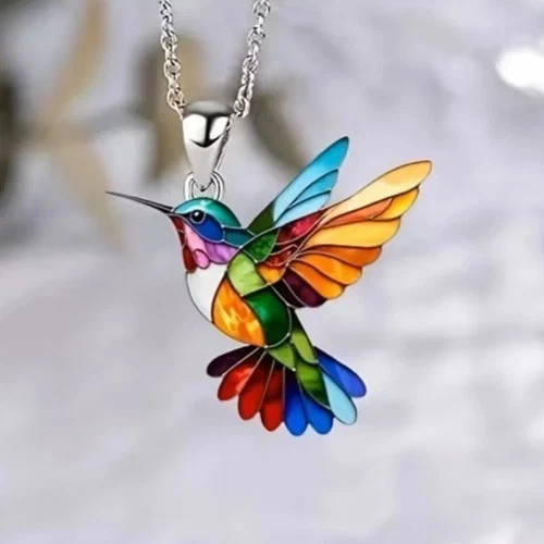 Colorful Hummingbird Pendant Necklace Rainbow Enamel Bird Charm Women Gift Chain