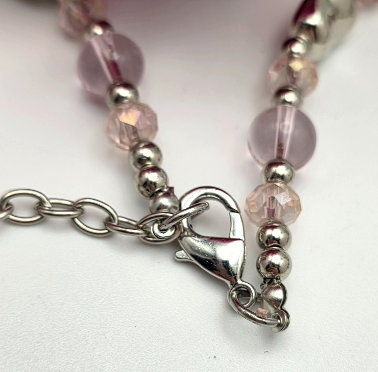 Rose Quartz Silver Tone Double Strand Statement Necklace 35 In Adjustable