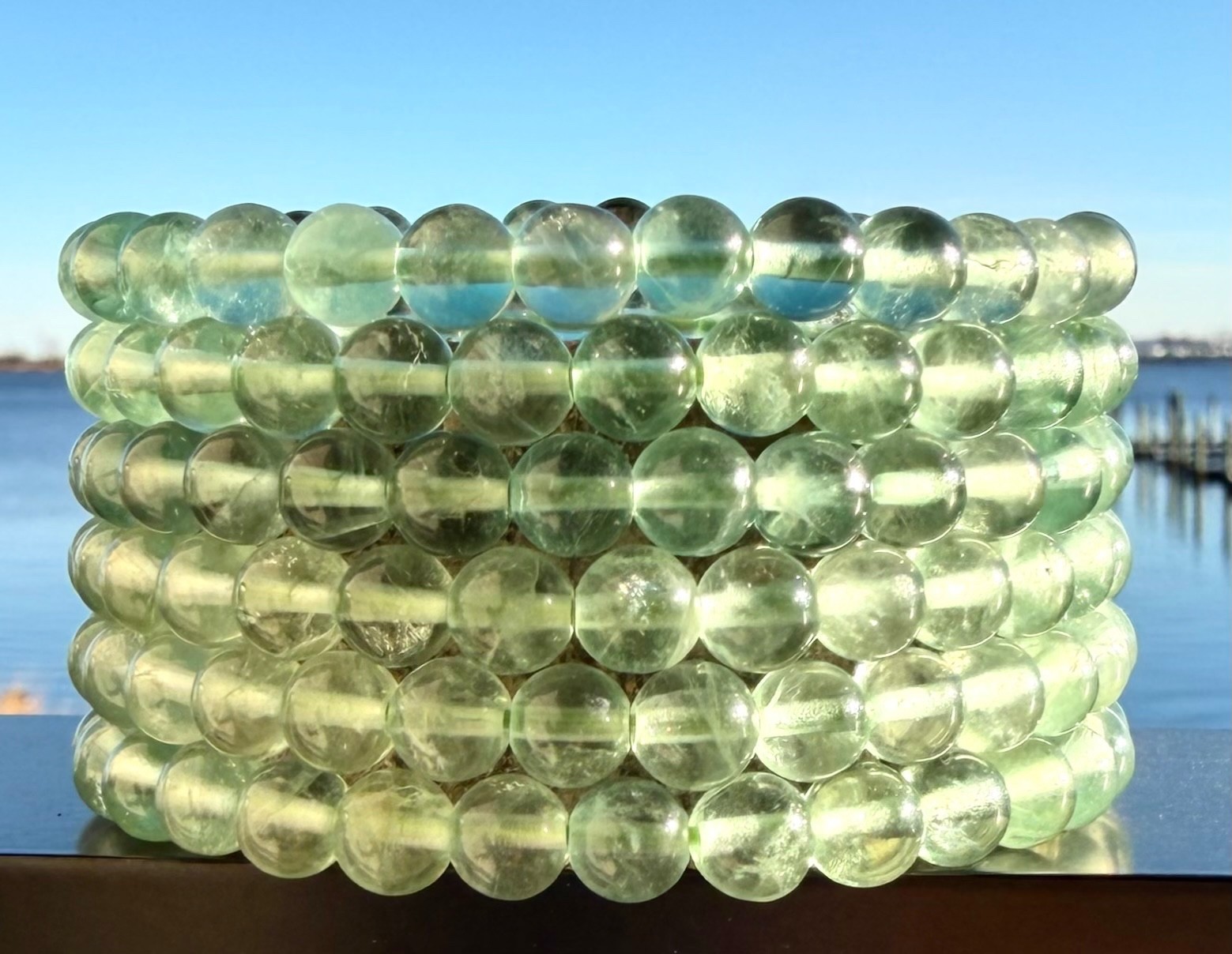 Wholesale 6 Pcs 6mm Green Fluorite Natural Crystal Stretch Bracelet 7.5″