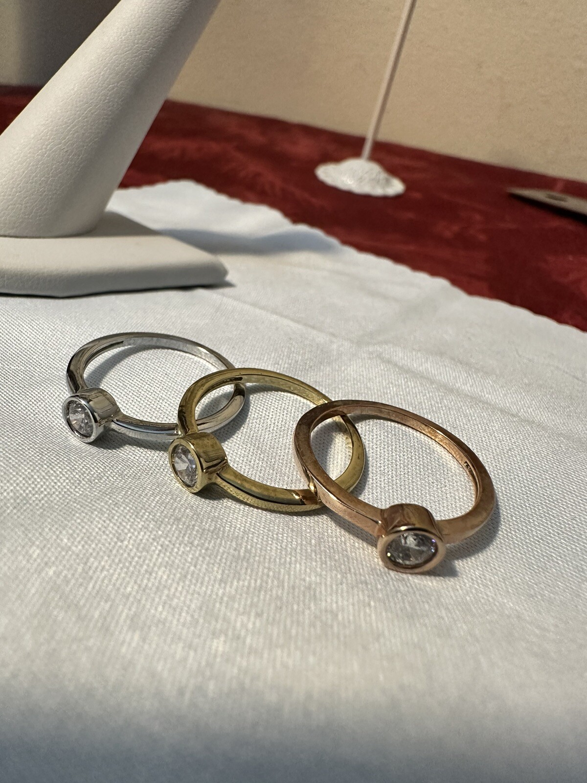 Set of 3 Rings – Yellow Gold-Plated, Rose Gold-Plated and Silver-Tone Size 6