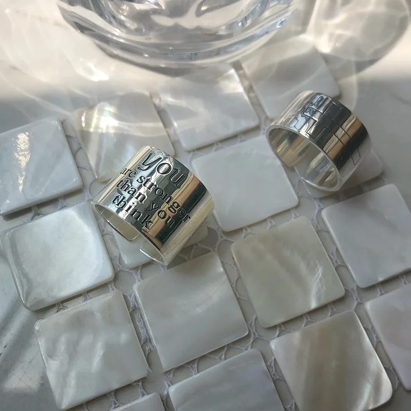 Wide Letters Adjustable Personality Retro Sterling Silver 925 Ring Fine Jewelry