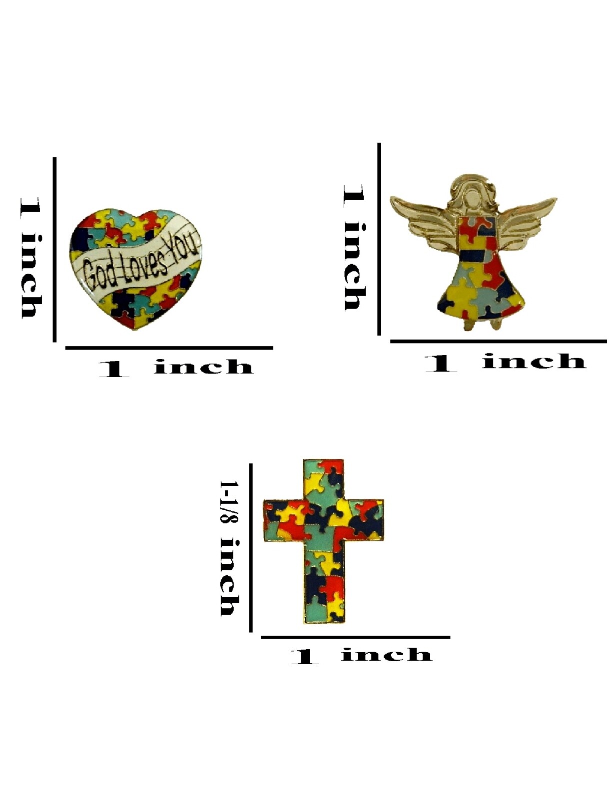 12 Piece New Designs Autism Awareness Colorful Puzzle Pieces Lapel Hat Pin 12P01
