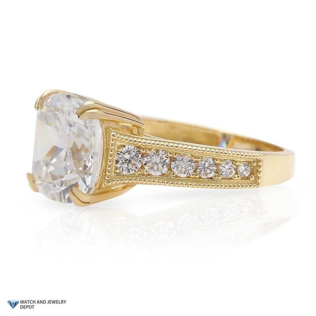 5Ct Cushion Simulated Diamond Engagement Ring 14K Real Gold Yellow Wedding
