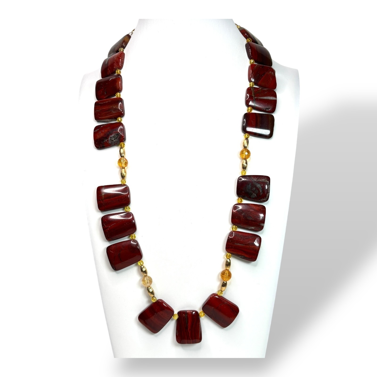 c.1990s Artisan Brecciated Red Jasper Treated Quartz Necklace 23in Hook Clasp