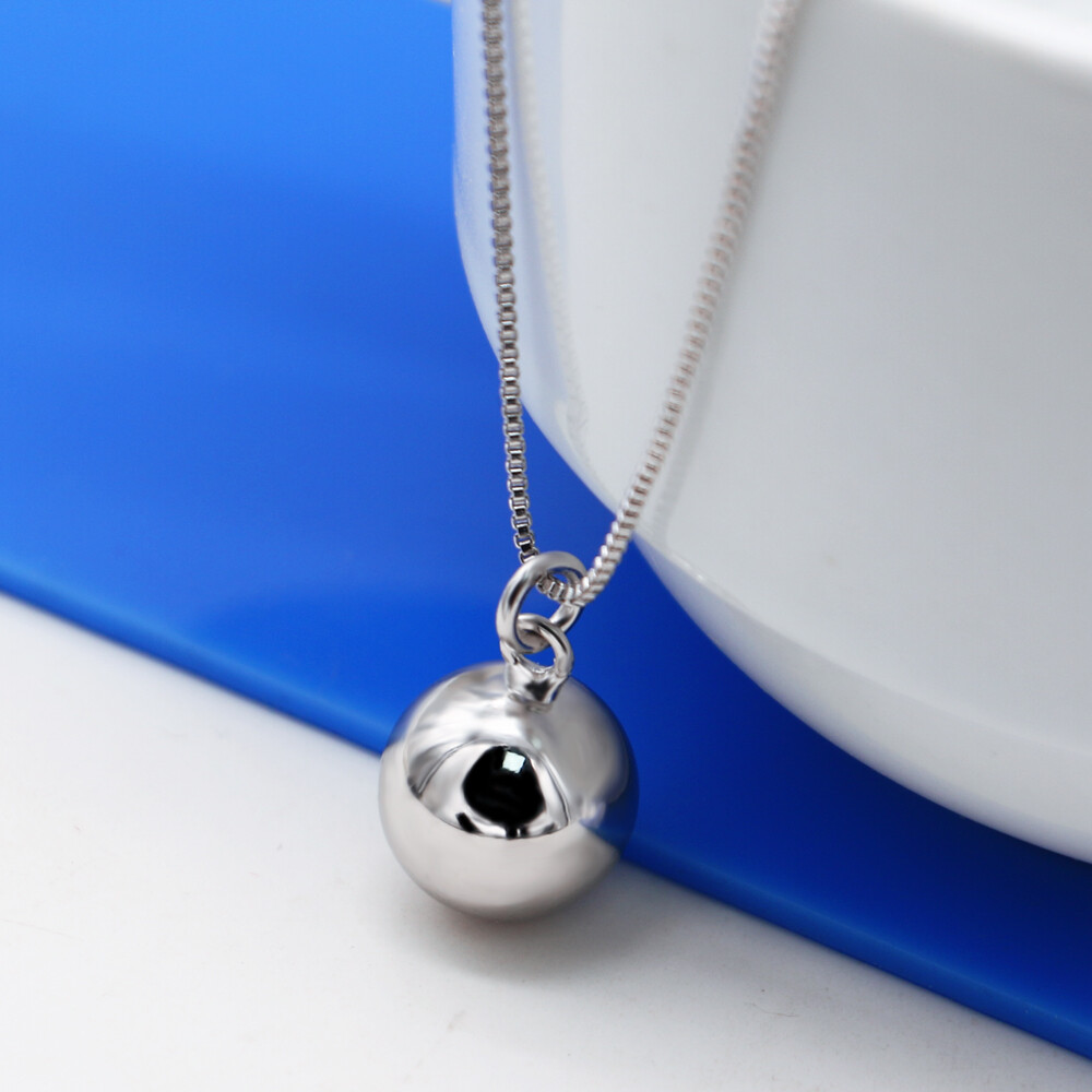 925 Sterling Silver Strong Box Chain Necklace Ball Bead Pendant for Women Girl