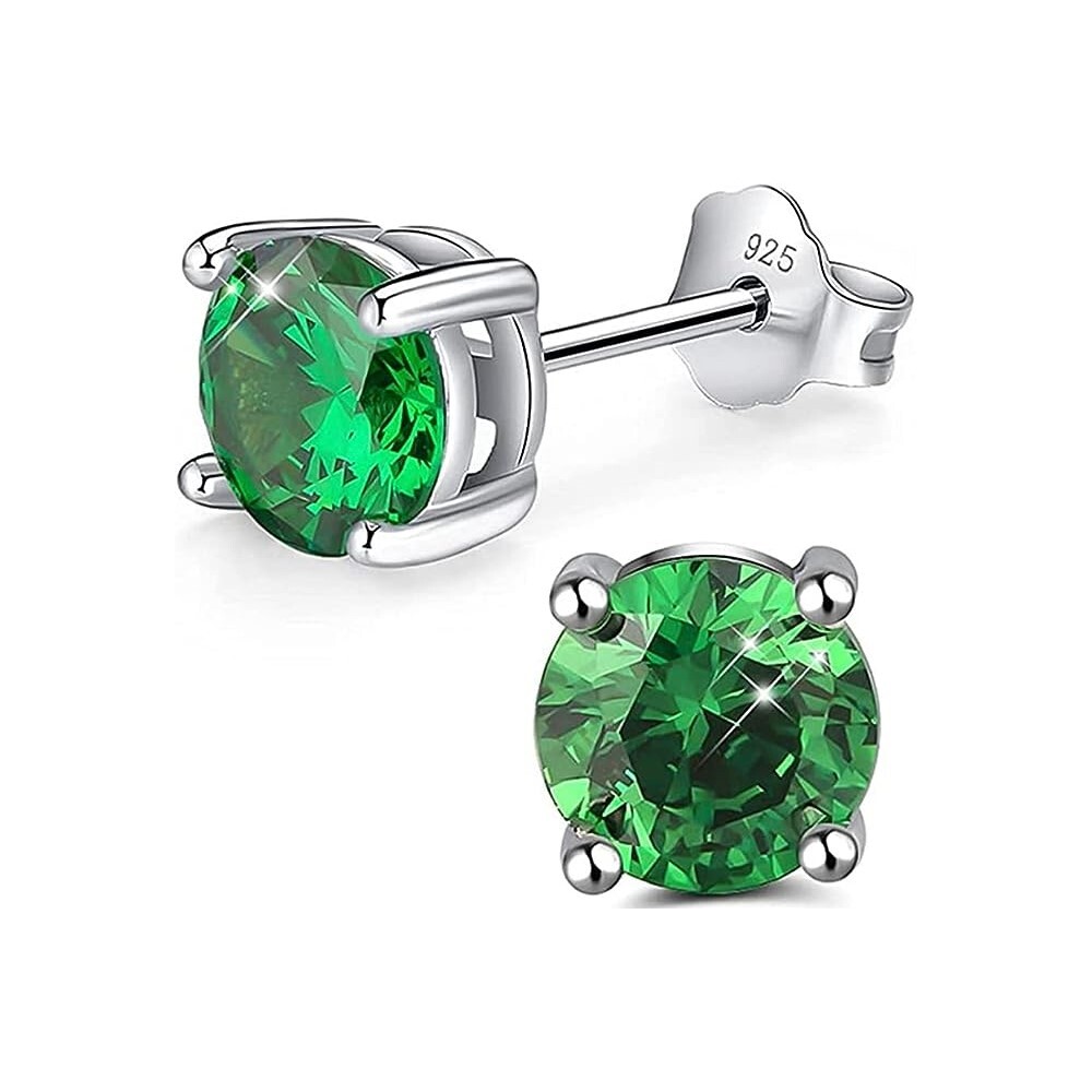 925 Sterling Silver Emerald, Sapphire and Ruby 6MM Round Cut Stud Earrings
