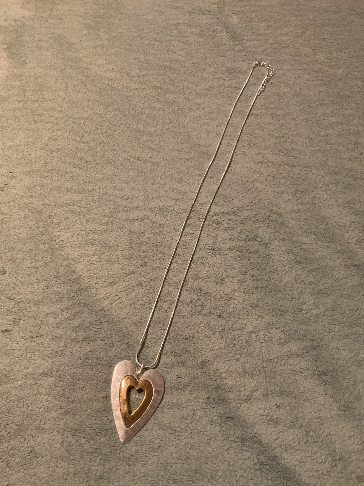 A Lovely Metal Heart-Within-A-Heart Large Pendant Necklace with a 30” Rope Chain