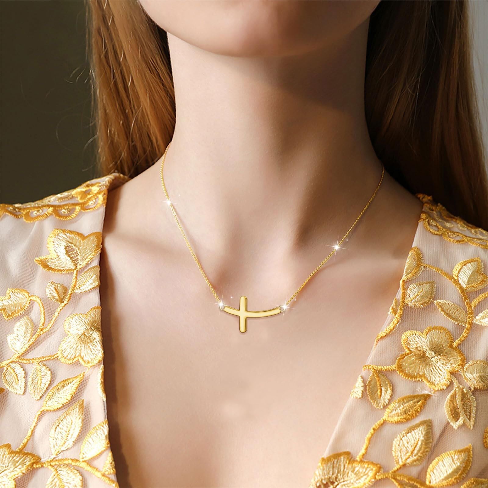 925 Sterling Silver Concise Sideways Cross Pendant Necklace Choker for Women …