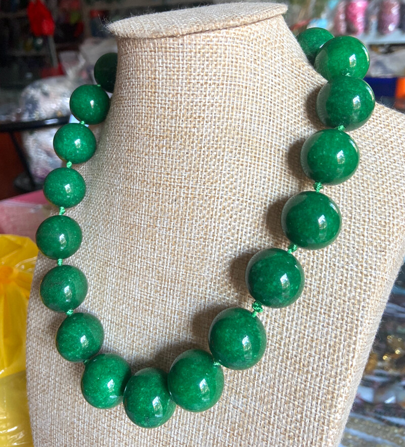 Huge 20mm Natural Green Jade Jadeite Round Beads Gemstone Necklace 16-36 In