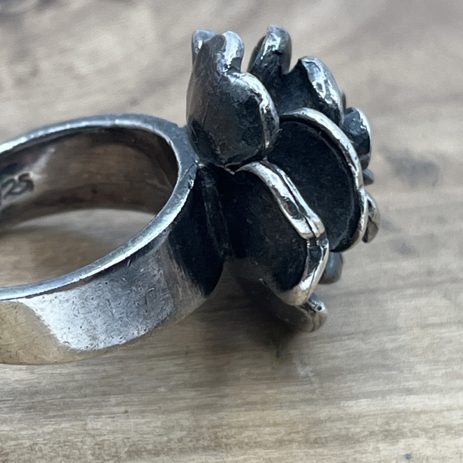 Sterling Silver 925 Chunky 3D Rose Flower Statement Ring Size 4.5 Vintage