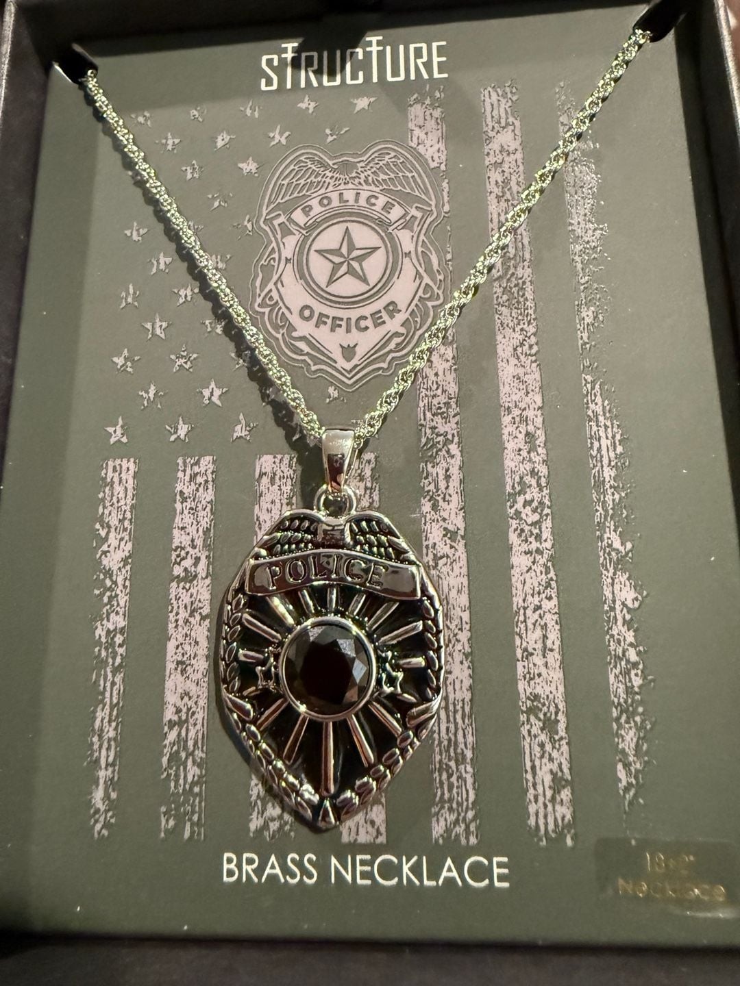 Structure Police Officer Shield Pendant Brass Necklace BNWT unisex