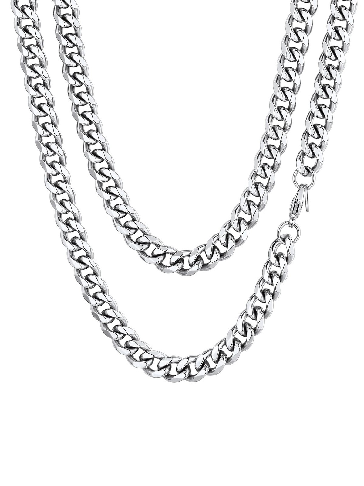 23.6″ Stainless Steel Silver Chain Cuban Curb Women Men Necklace 3/5MM Width USA