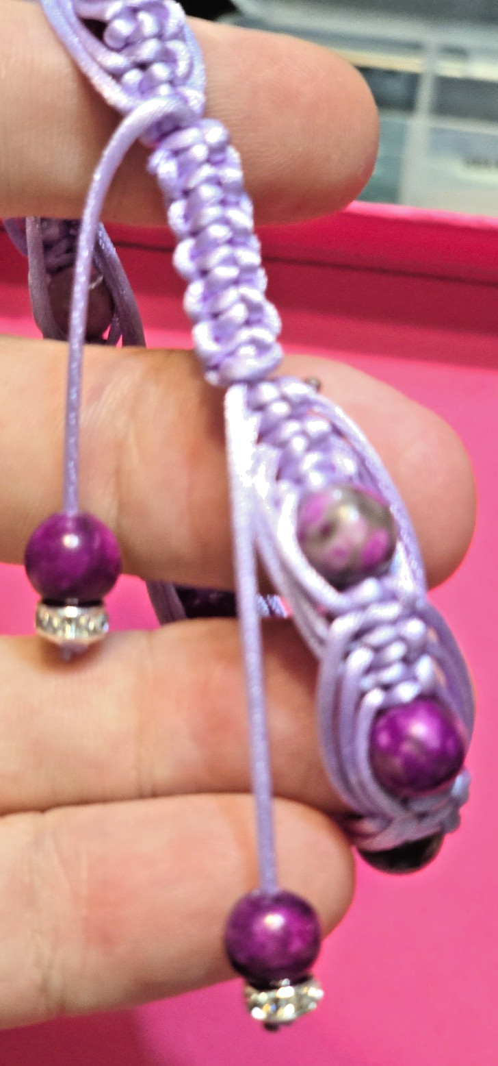 Macrame and Sugilite Gemstone Bead Adjustable Bracelet