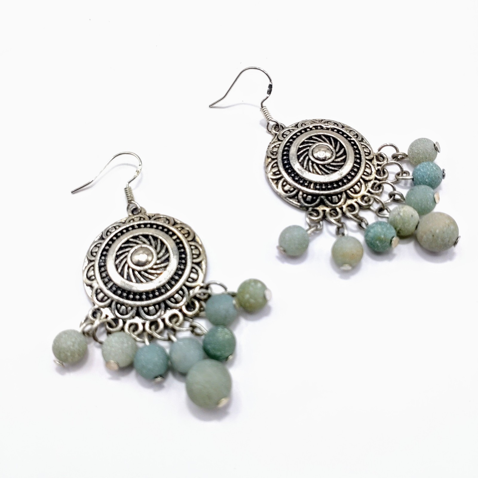 Gemstone Earrings Dangle Drop Beaded Crystal Boho Sterling Silver Hooks Handmade