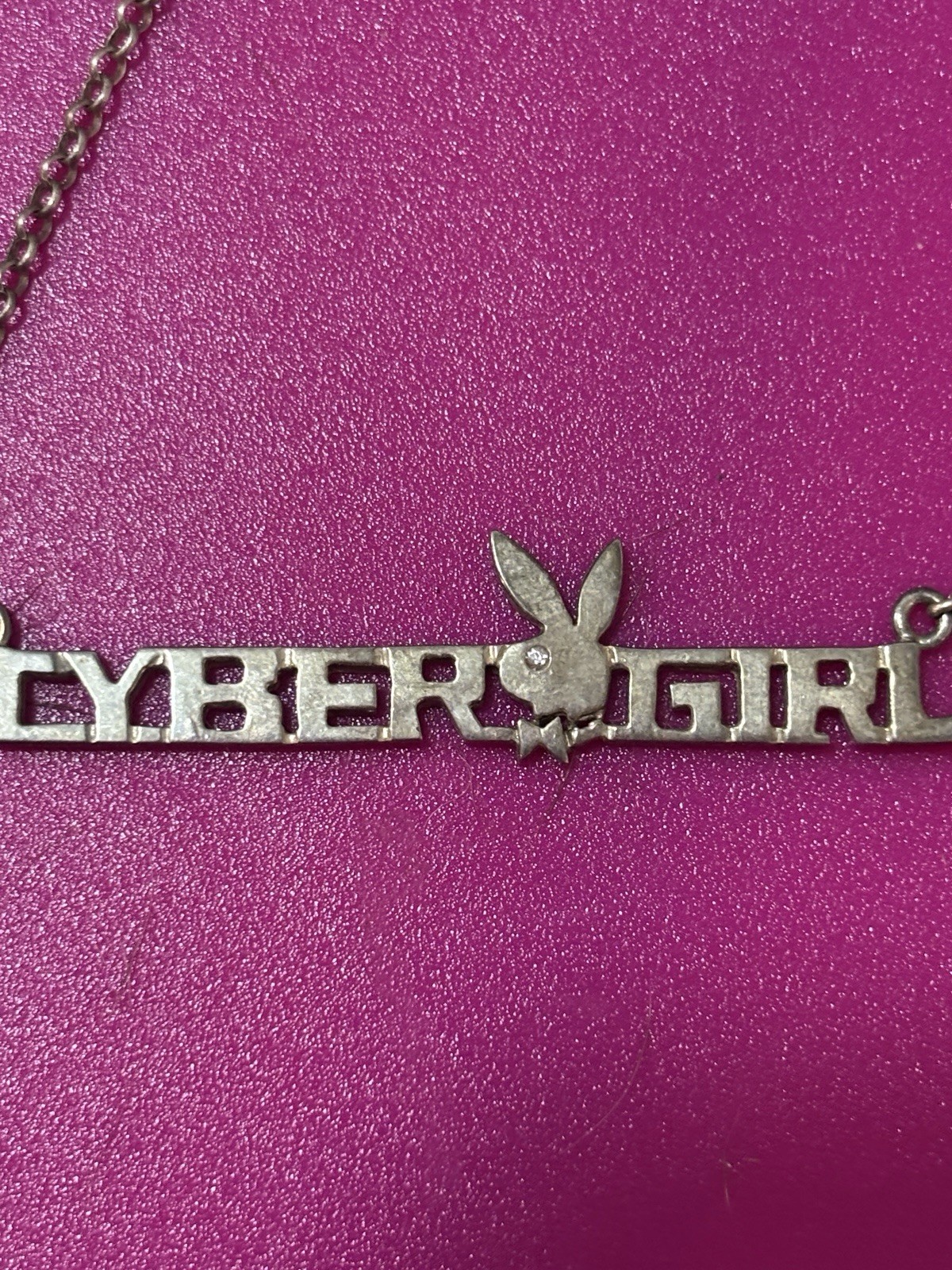 925 Sterling Silver Playboy Cyber Girl Necklace Authentic Y2K Vintage Rare