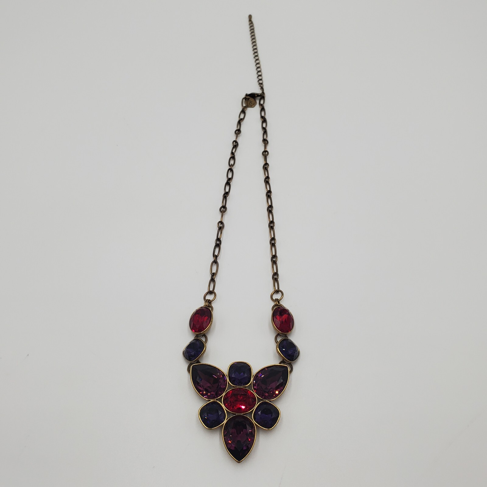 Swarovski Crystal Necklace 18in Brass Tone Red Blue Purple Crystallized TC NEW