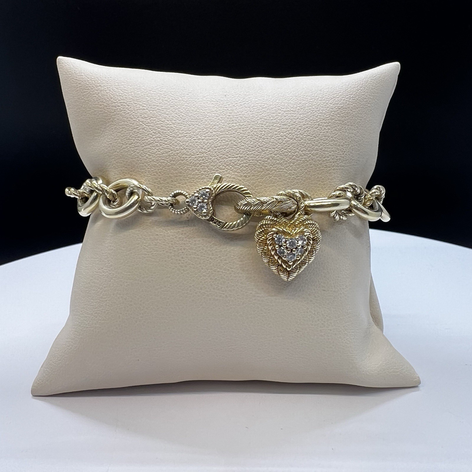 Judith Ripka Sterling Silver CZ Accents Gold Plated Verona Romance Link Bracelet