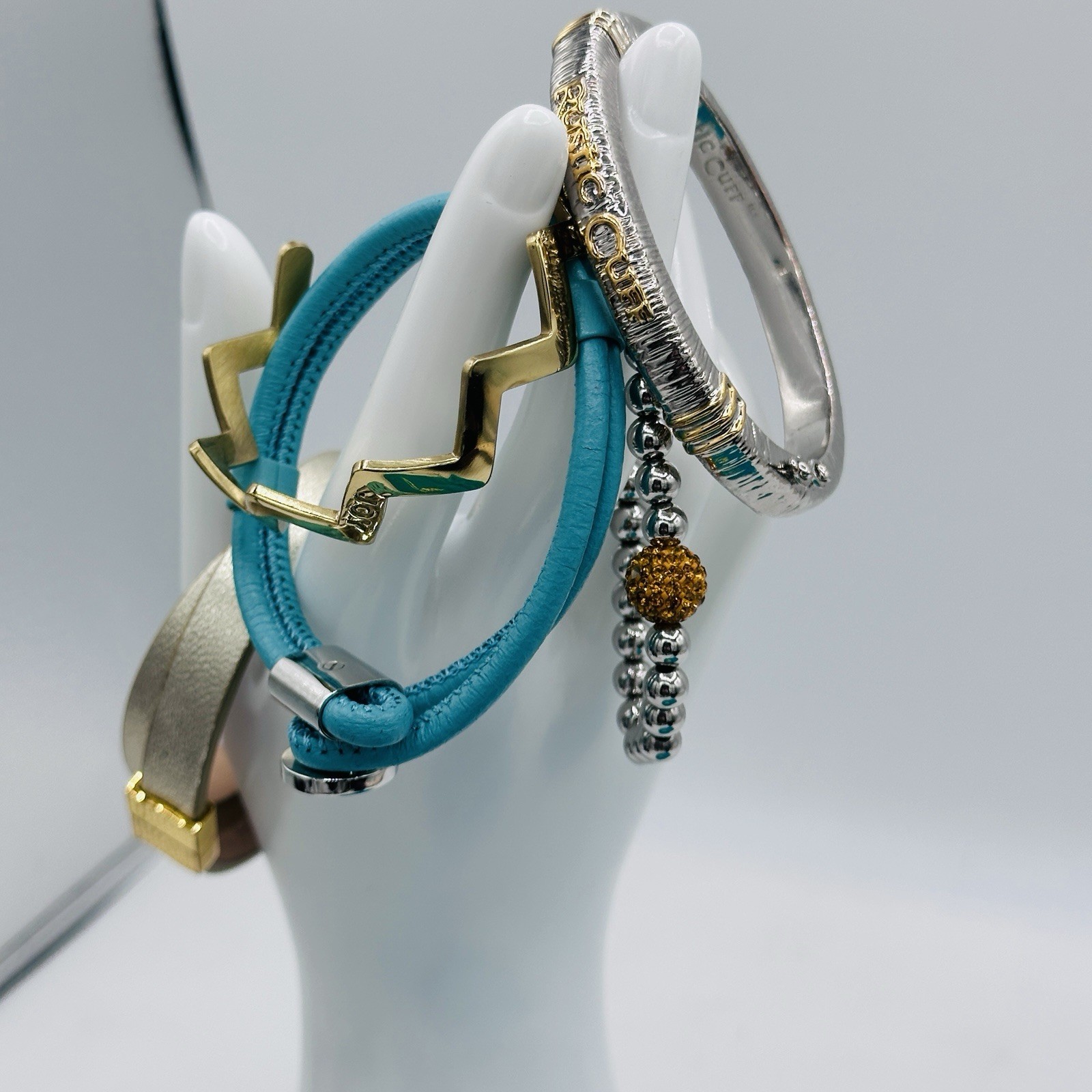 Rustic Cuff Boutique 5PC Stack Turquoise Leather Mixed Metal Set