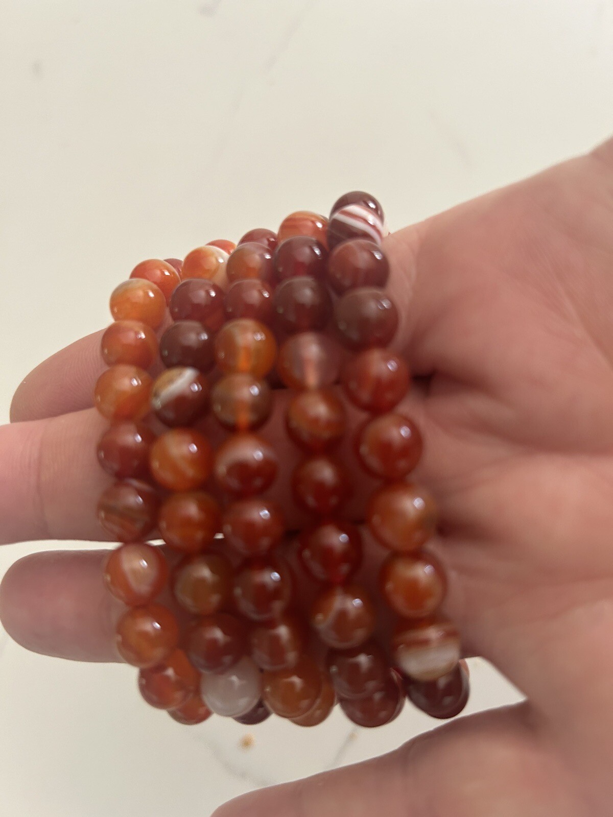 The Buyer Gets 5 new Carnelian Stone 8 mm stretch bracelets-USA Vendor