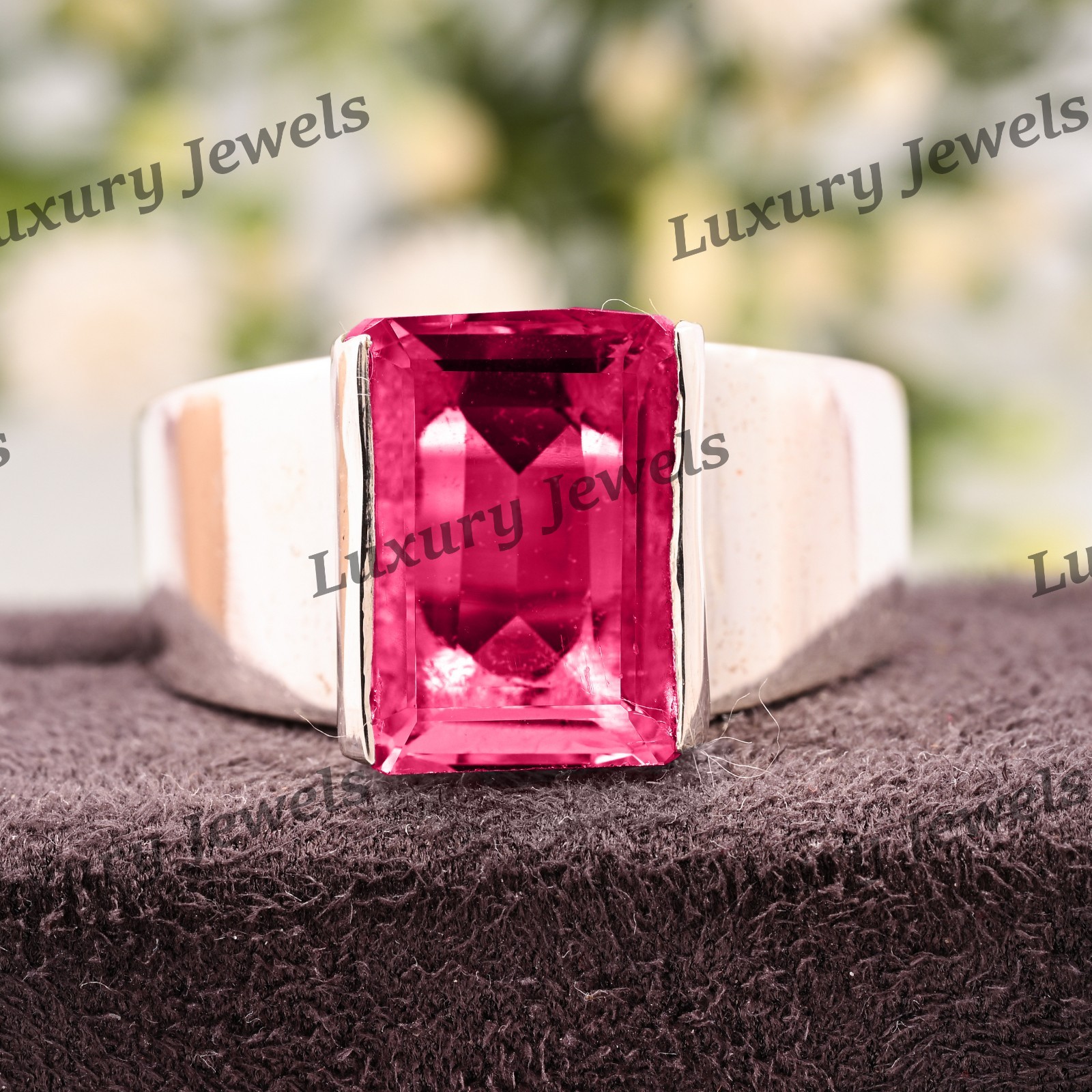 Pink Tourmaline Signet Ring for Men 925 Sterling Silver Handmade