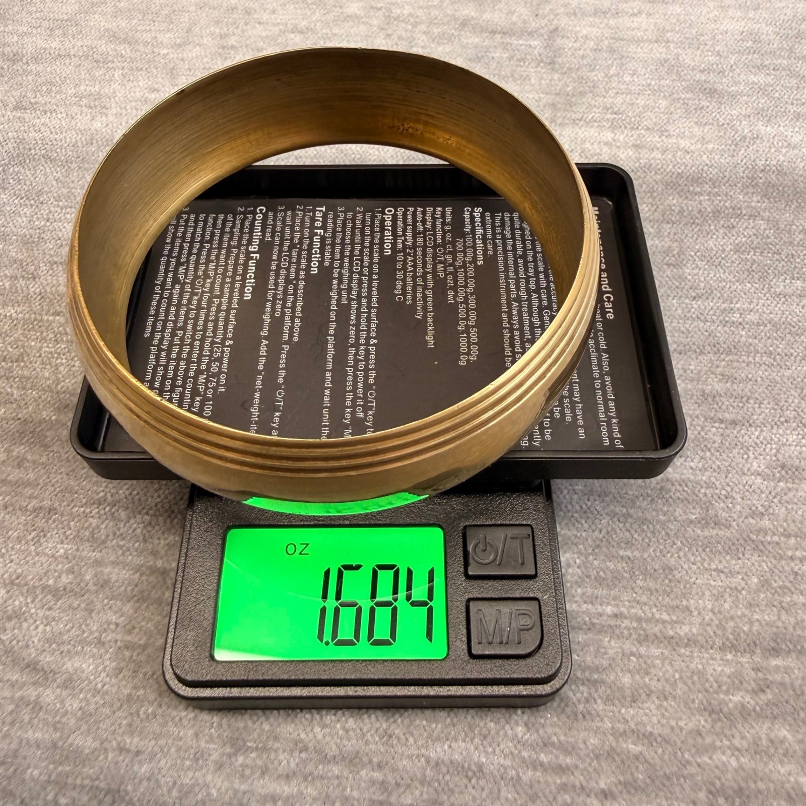 Vintage Solid Brass Wide Bangle Bracelet Ribbed Edge Gold Tone Domed Cuff 2.6in
