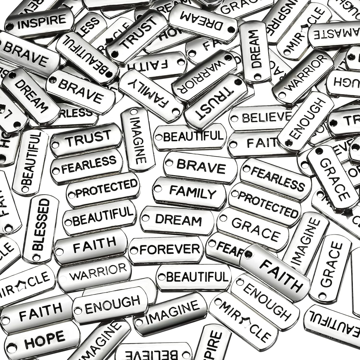 80 Pcs Word Charms Pendants Engraved Motivational Charms Pendants Jewelry Making