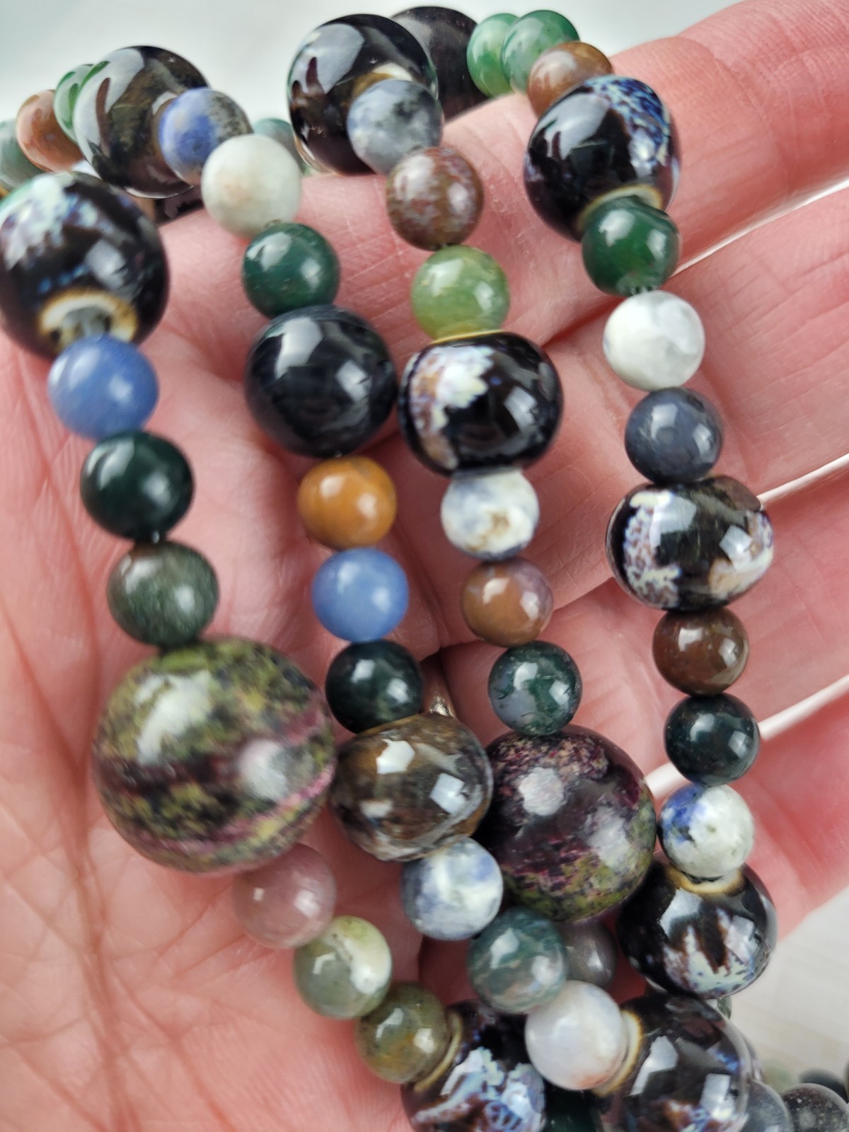 Multicolor Multi Size Round Agate Bead Necklace 28″