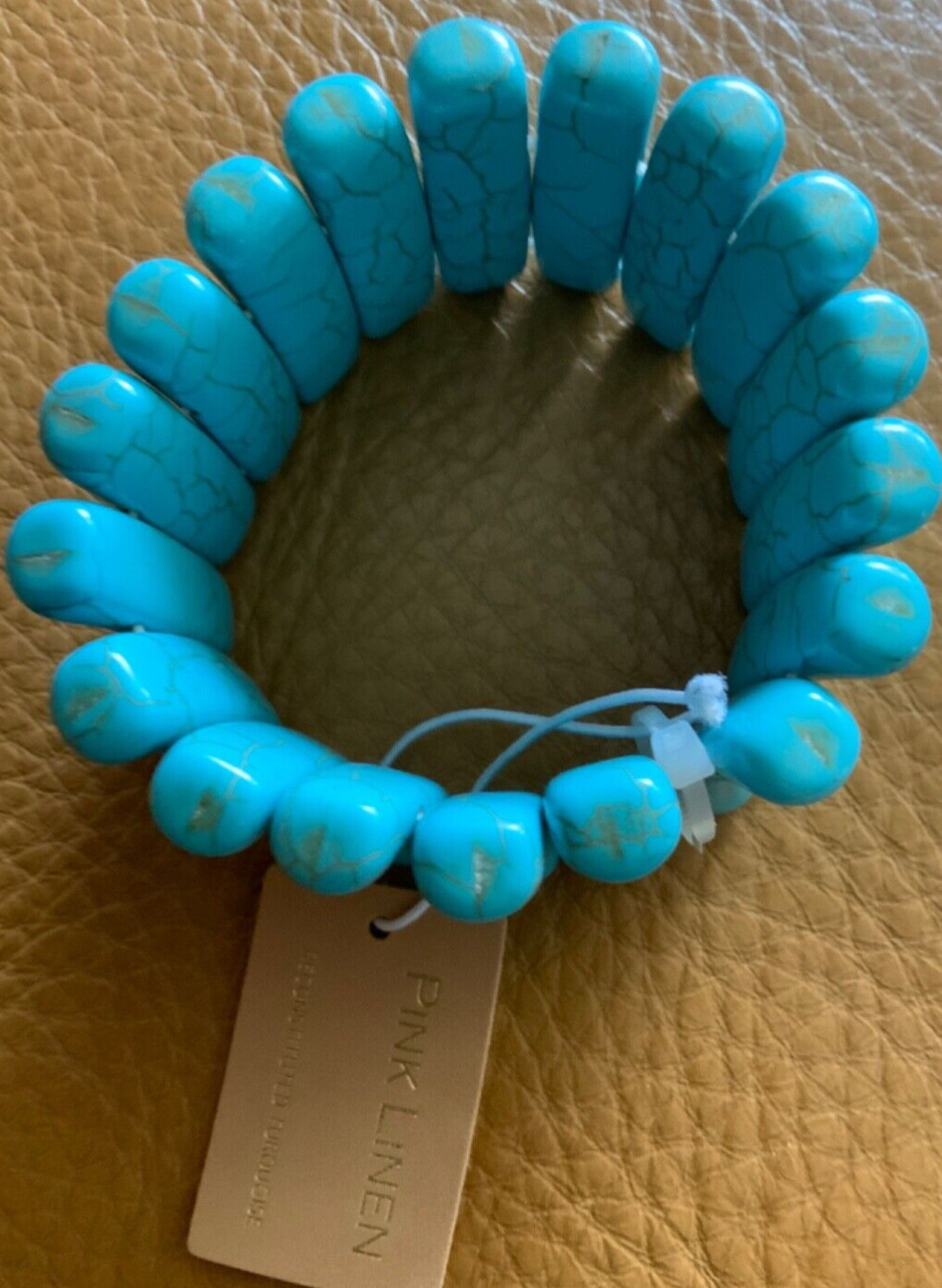 PINK LINEN Reconstituted TURQUOISE Pull on Beaded Cuff Bracelet NWT 7.5-8”