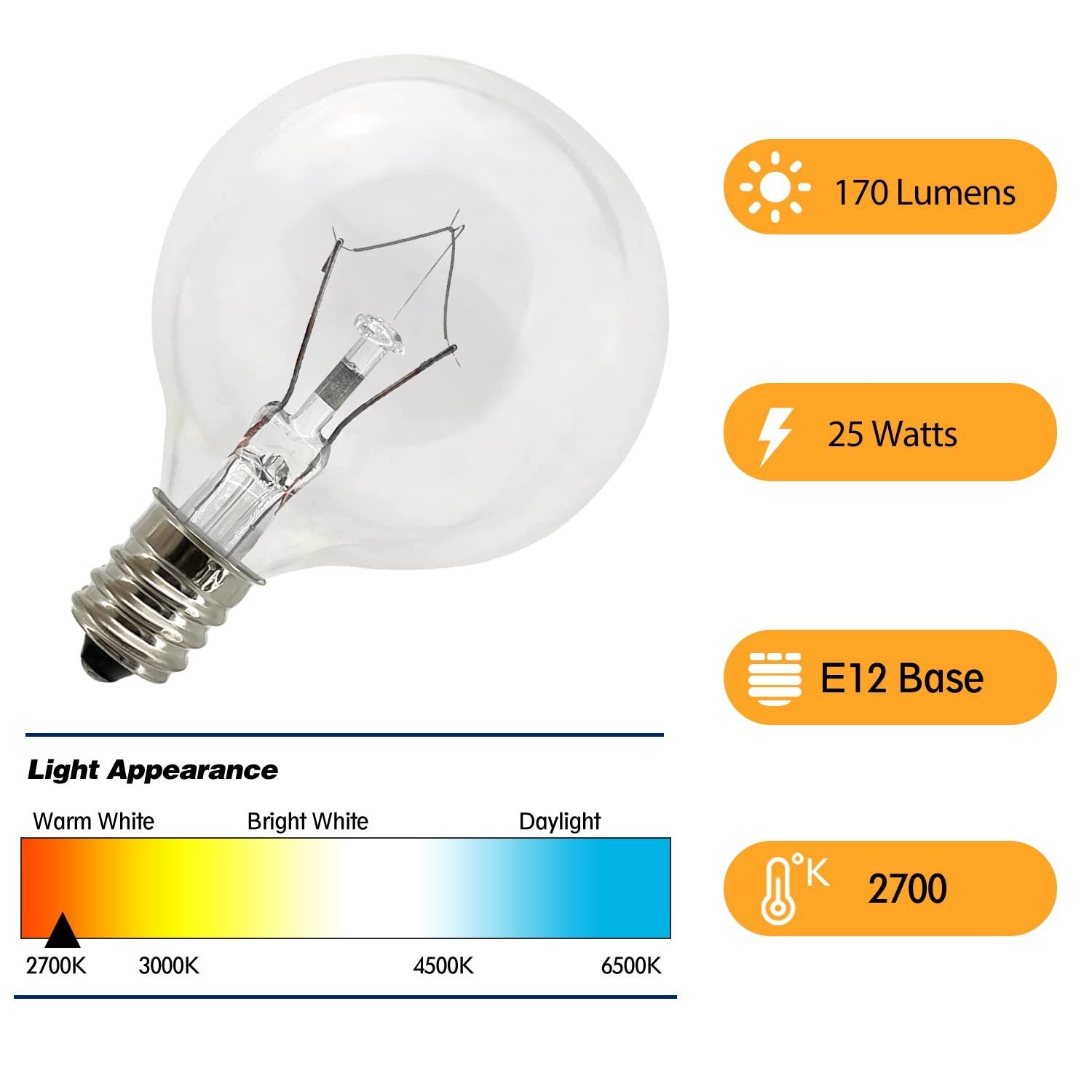 LinMiFo Wax Warmer Bulbs 6 Pack, G50 25 Watt Light 6 Count (Pack of 1), Clear