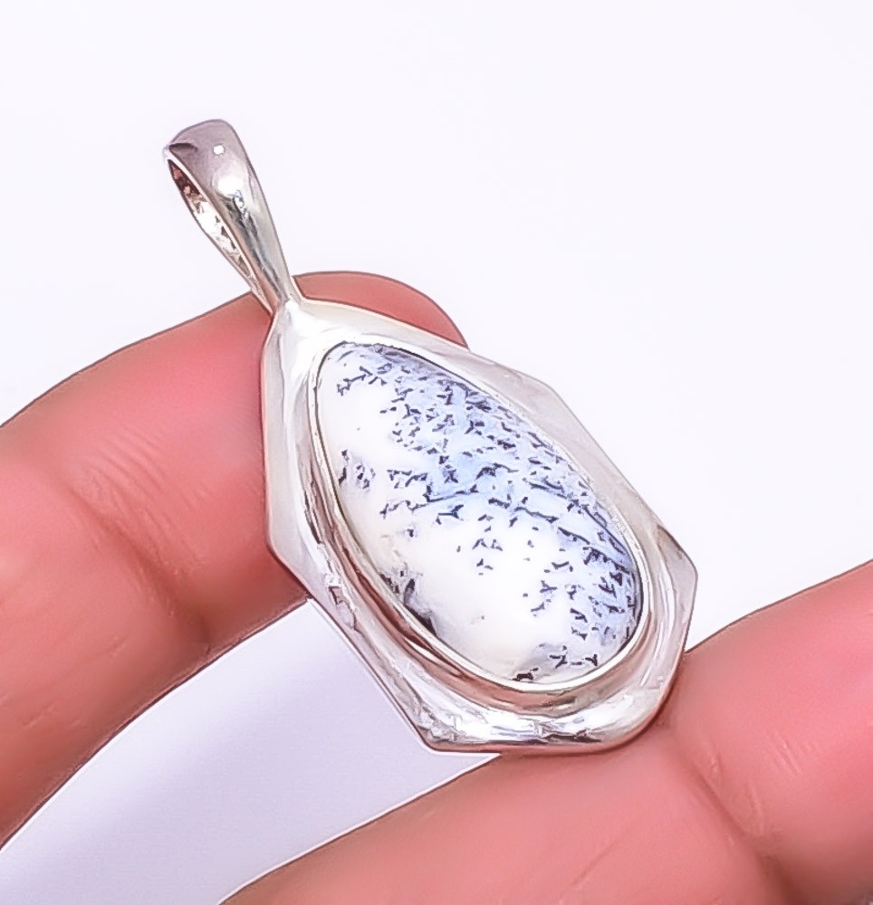 Dendritic Opal – Brazil Handmade 925 Silver Plated Pendant 1.76″ T65