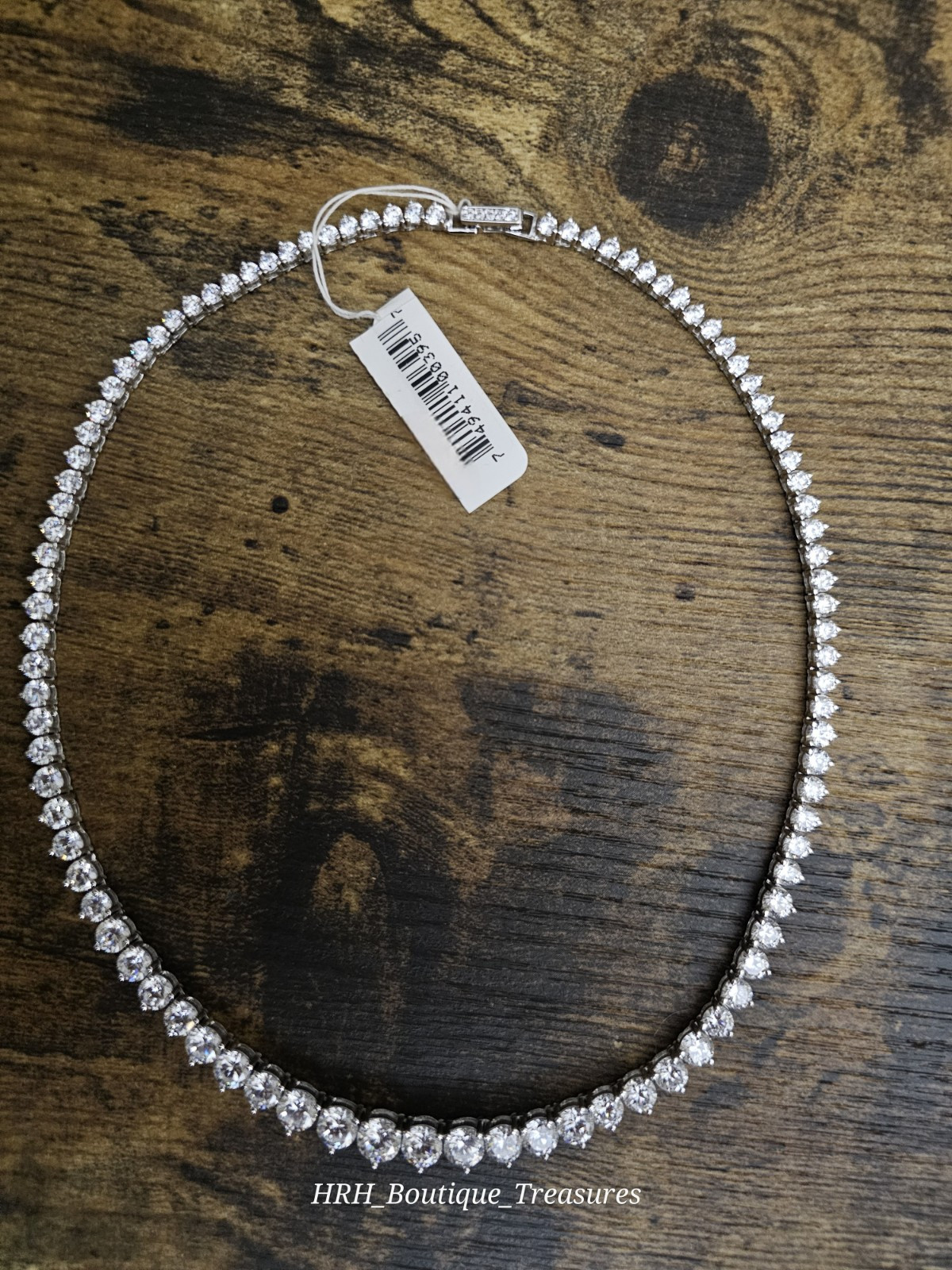 Vintage Neiman Marcus CZ Tennis Necklace 925 Sterling Rhodium Plated 16” New