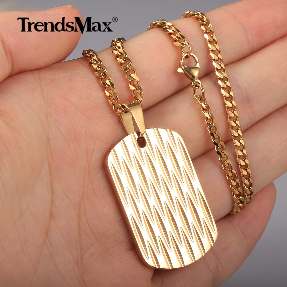 Silver/Black/Gold Plated Stainless Steel Dog Tag Pendant Necklace Shield Shape