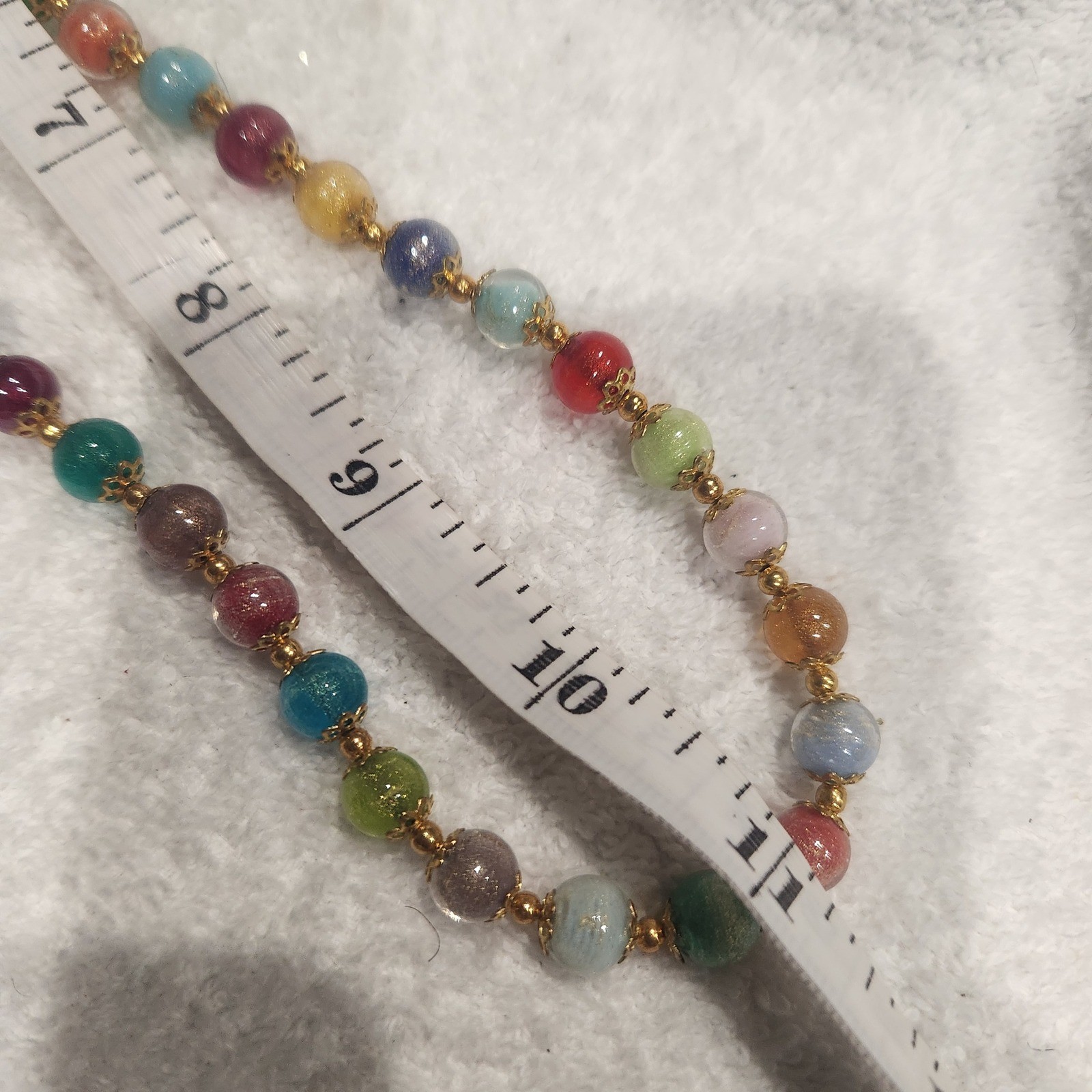 Murano Glass Necklace and bracelet Multi Color Beaded Gold Tone set