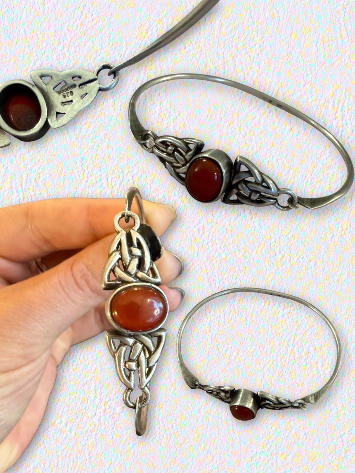 Signed Bocco Celtic Sterling Silver Carnelian Bracelet – 6.75” • 9.3g